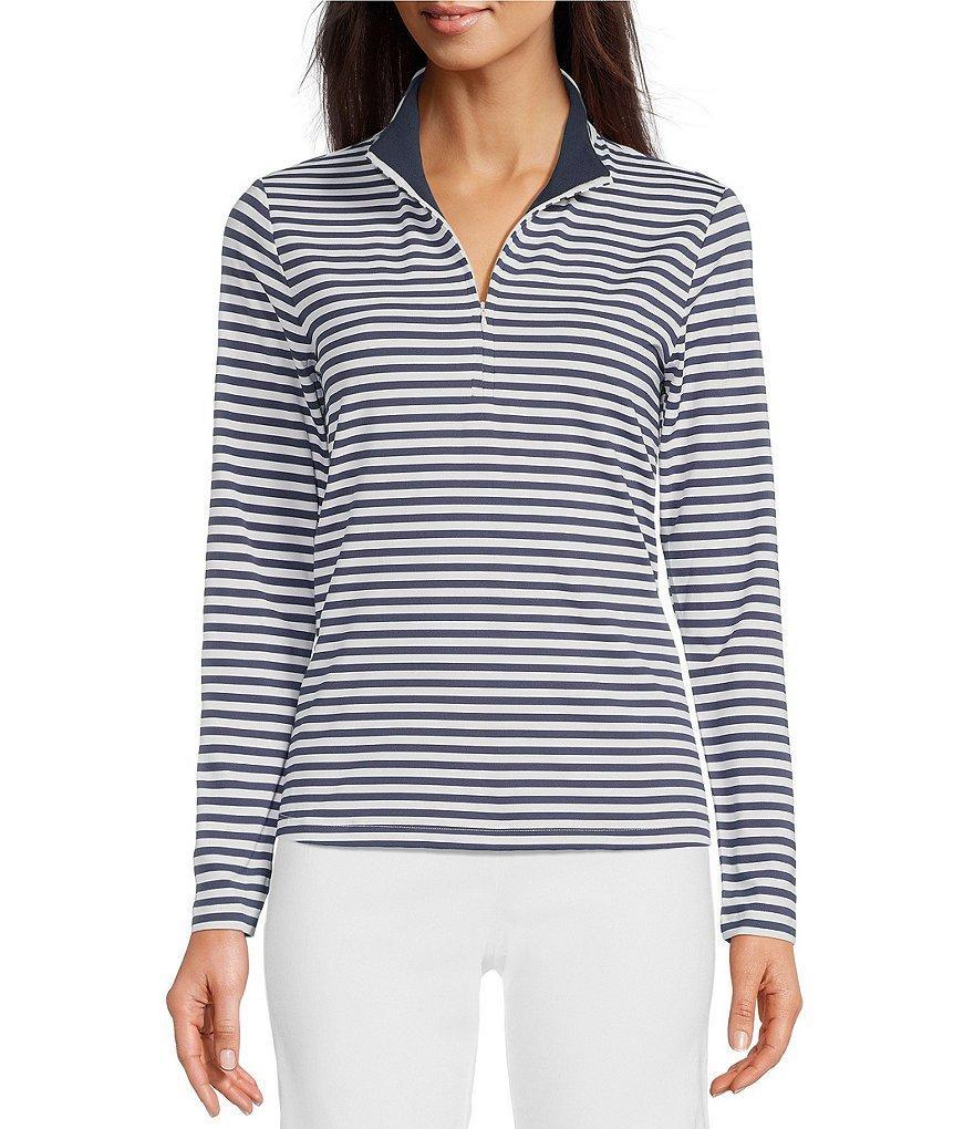 J.McLaughlin Ace Knit Stripe Print Quarter Zip Mock Neck Long Sleeve Pullover Product Image