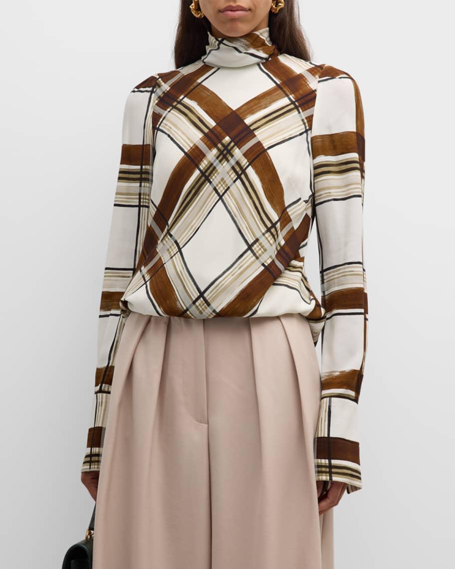 Celvet Plaid Funnel Neck Blouse Product Image