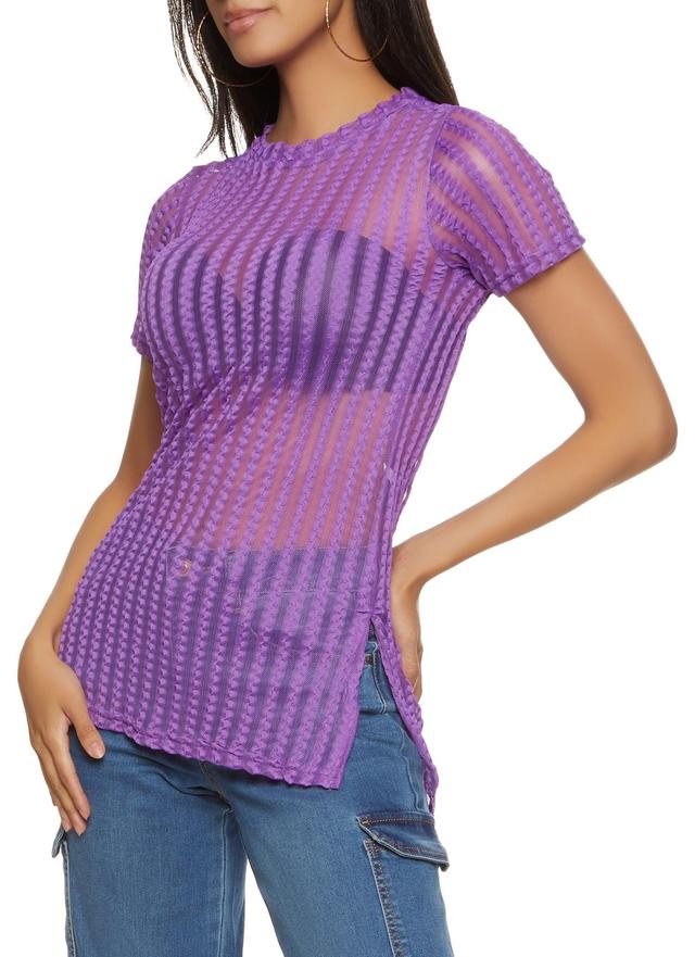 Womens Striped Mesh Detail Side Slit Tunic Top Product Image