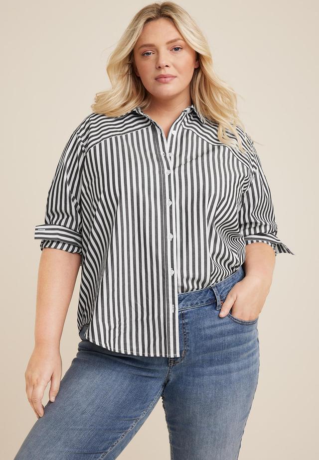 Maurices 0X Plus Size Womens 90S Prep Stripe Button Up Shirt Product Image