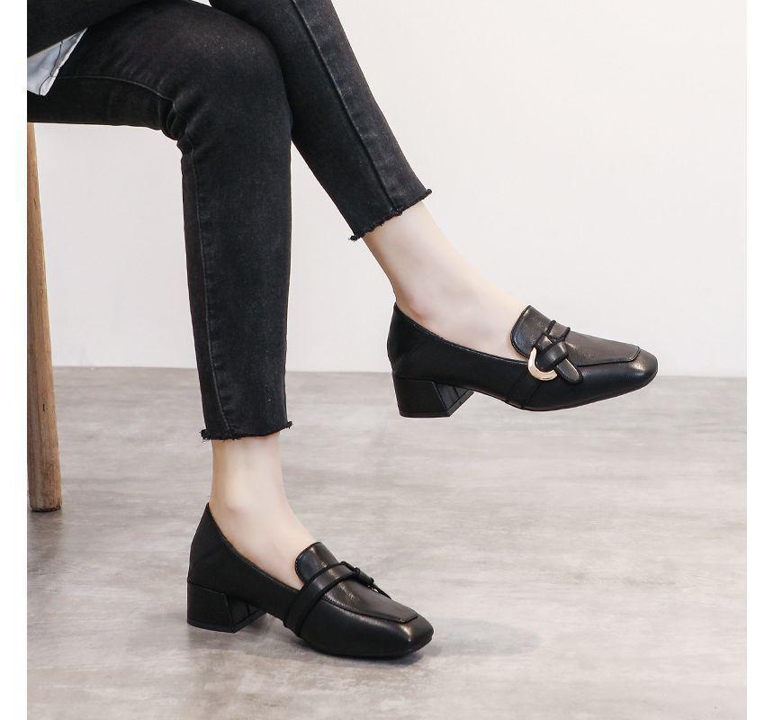 Genuine Leather Chunky Heel Buckled Loafers Product Image