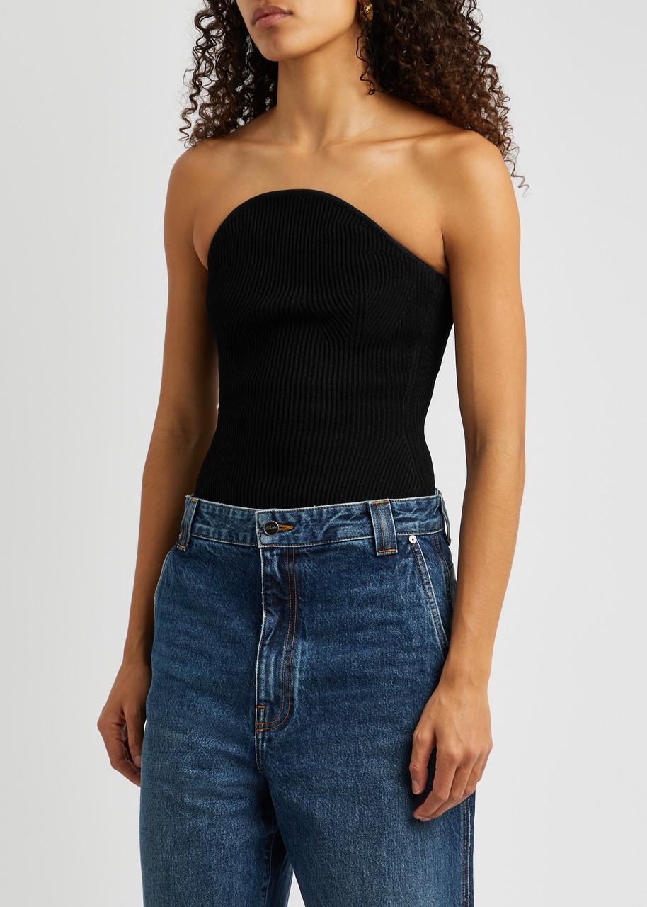 KHAITE Jericho Strapless Ribbed-knit Top In Black Product Image