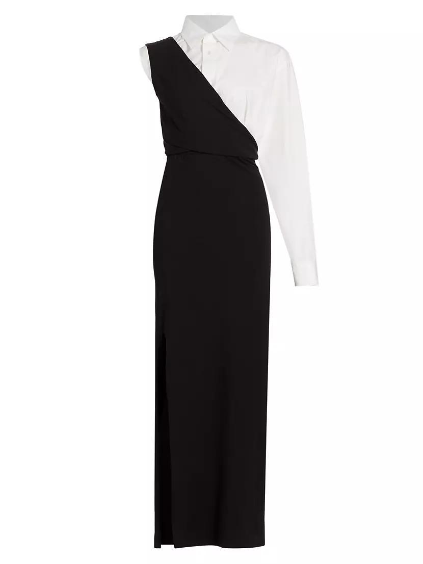 Two-Tone One-Sleeve Maxi Dress Product Image