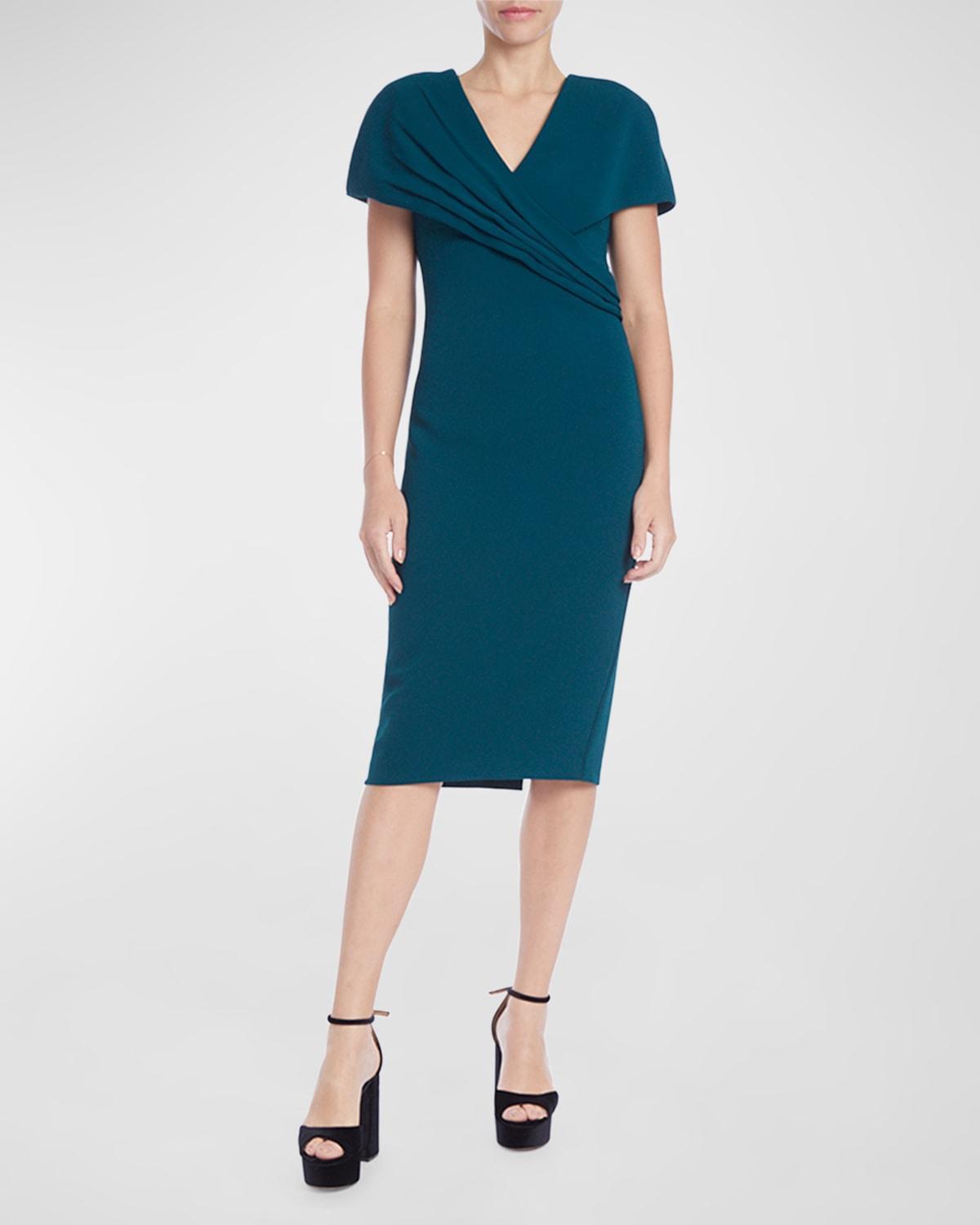 Pleated Cape-Sleeve Bodycon Midi Dress Product Image