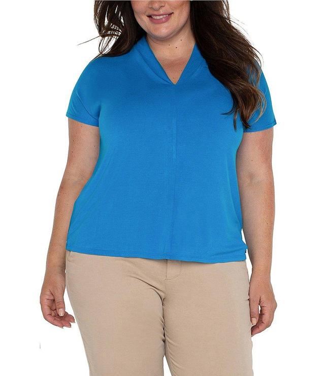 Liverpool Los Angeles Plus Size Knit V-Neck Short Sleeve Top Product Image