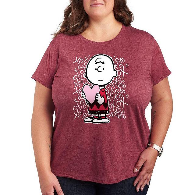 Plus Size Peanuts Charlie Brown Xoxo Graphic Tee, Womens Grey Dark Red Product Image