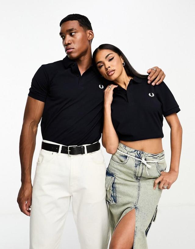 Fred Perry unisex plain polo shirt in navy Product Image