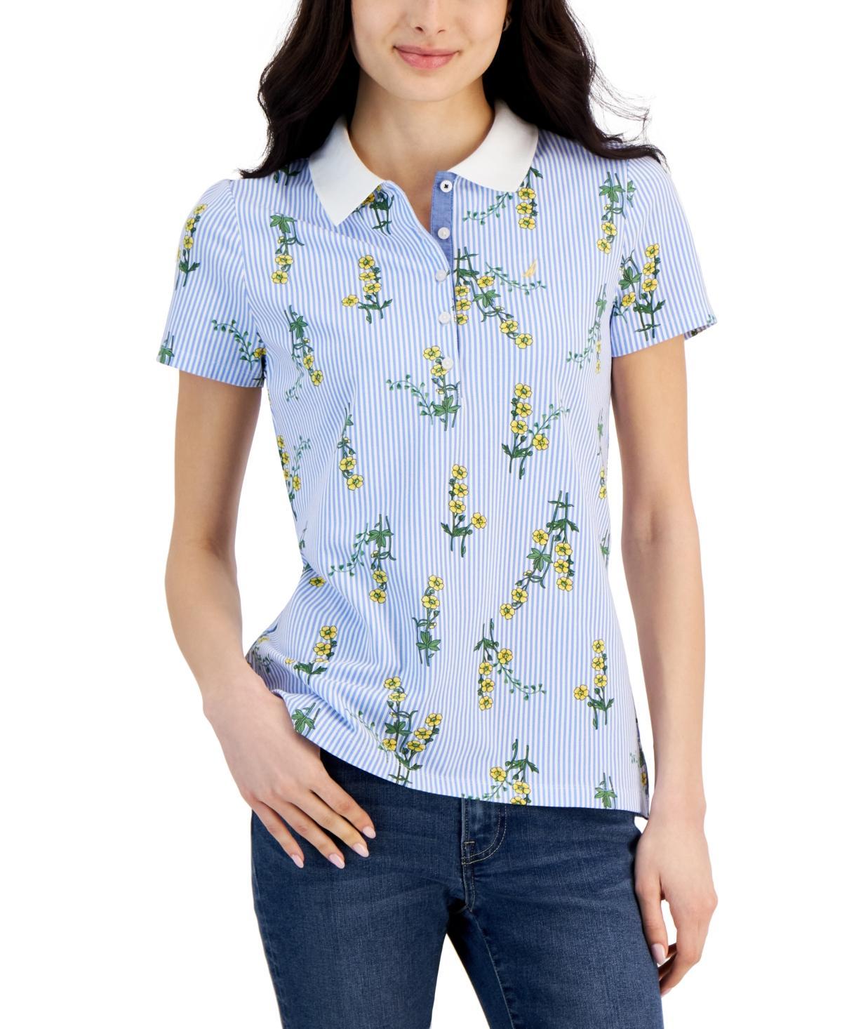 Women's Floral-Print Short-Sleeve Polo Shirt  Product Image