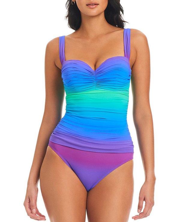 Bleu Rod Beattie Heat Of The Moment Ombre Print Shirred Underwire Bandeau One Piece Swimsuit Product Image