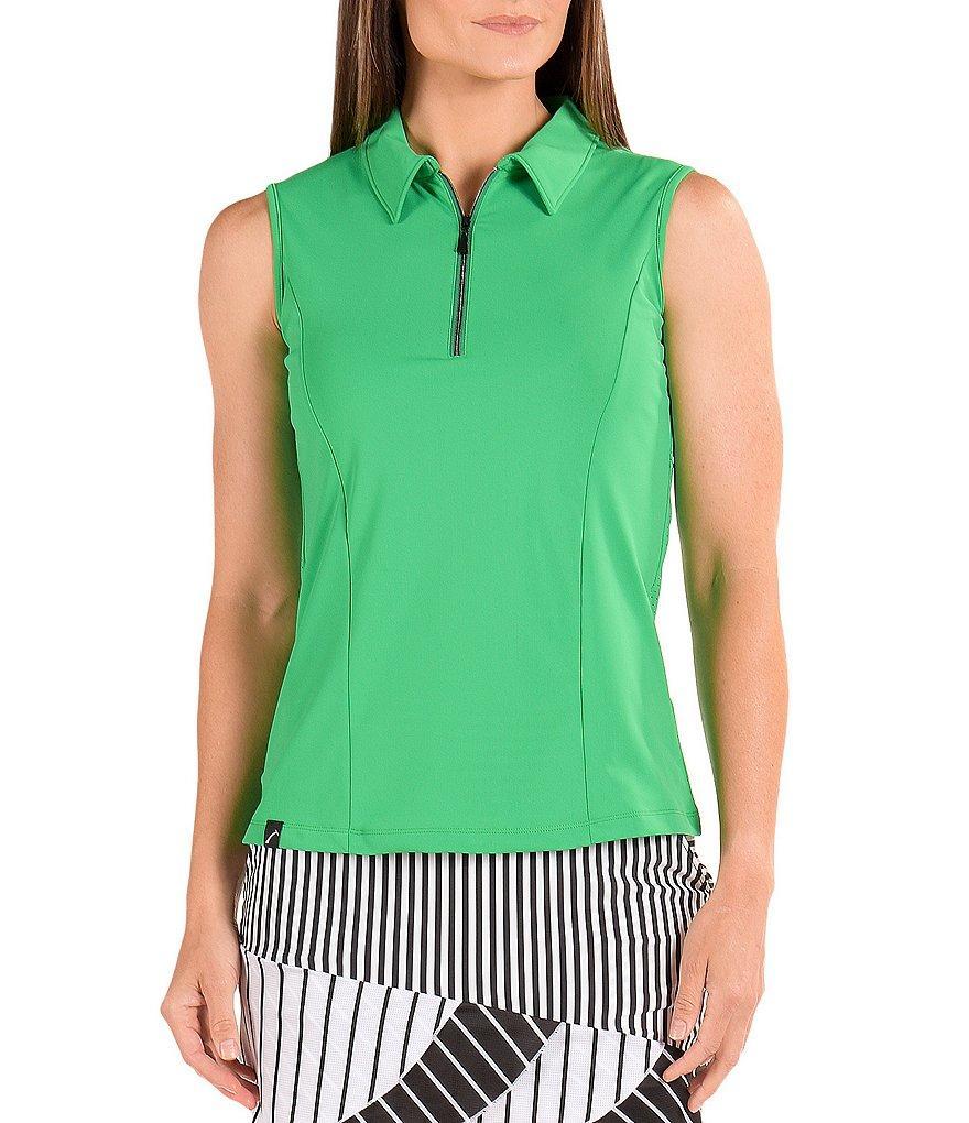 SwingDish Rain Forest Alma Sleeveless Quarter Zip Point Collar Tank Top product image