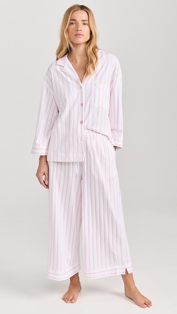 Petite Plume Women's Luxe Pink Stripe Wide Leg Pajama Set | Shopbop Product Image