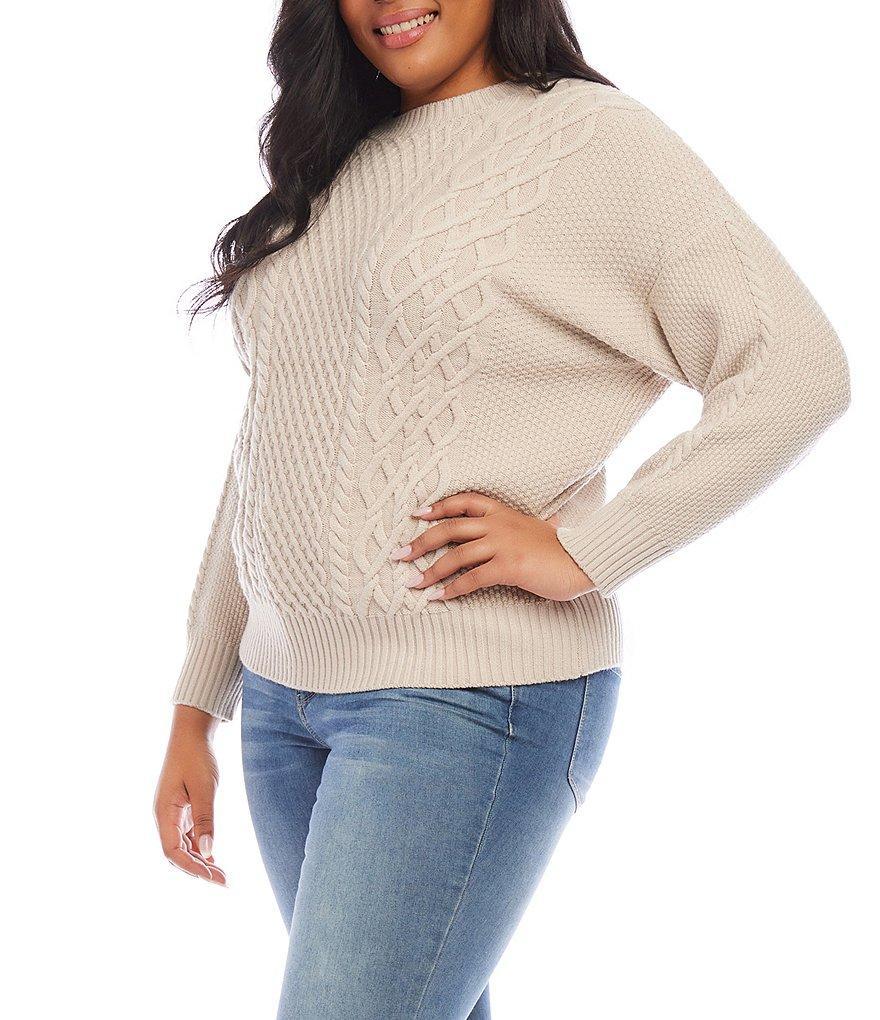 Karen Kane Plus Size Cable Knit Crew Neck Long Sleeve Sweater Product Image