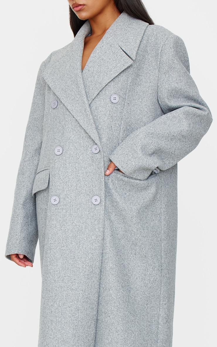 Grey Wool Look Double Breasted Oversized Maxi Coat Product Image