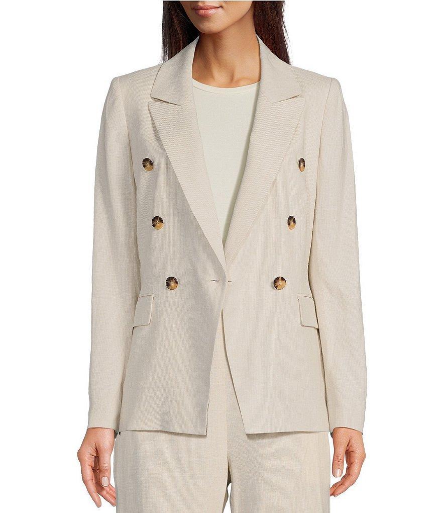 Alex Marie Romi Stretch Linen Blend Sand Stripe Long Sleeve Coordinating Button Front Blazer Jacket Product Image