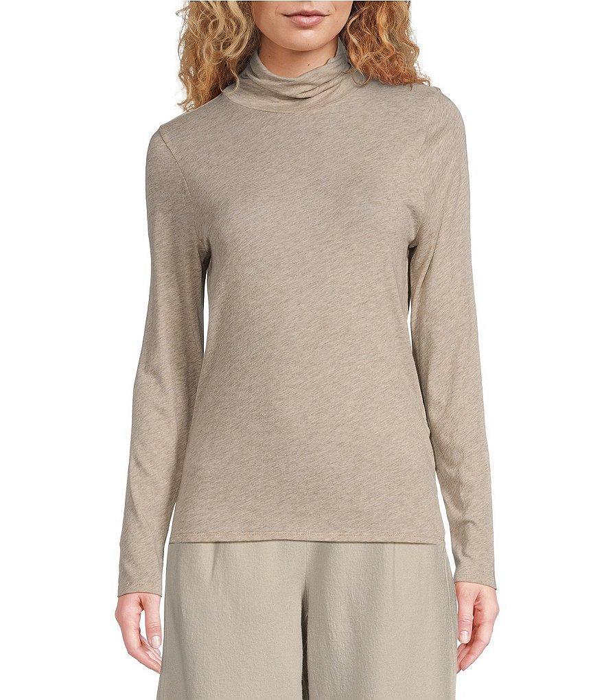 Eileen Fisher Organic Cotton Tencel™ Sheer Knit Turtleneck Long Sleeve Slim Top Product Image