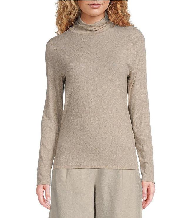 Eileen Fisher Organic Cotton Tencel™ Sheer Knit Turtleneck Long Sleeve Slim Top Product Image