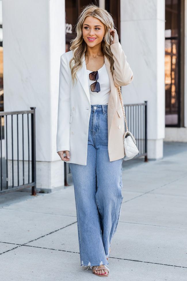 Full Disclosure Beige And Ivory Splice Colorblock Blazer FINAL SALE Product Image