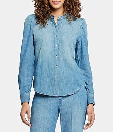 NYDJ Puff Sleeve Denim Button-Up Shirt Product Image