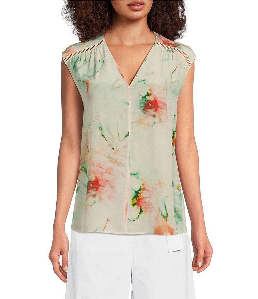 BOSS by Hugo Boss Silk Binadi Floral Print V-Neck Sleeveless Blouse Product Image