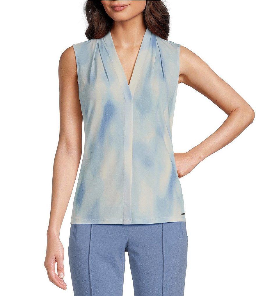 Calvin Klein Abstract Printed V-Neck Sleeveless Top Product Image