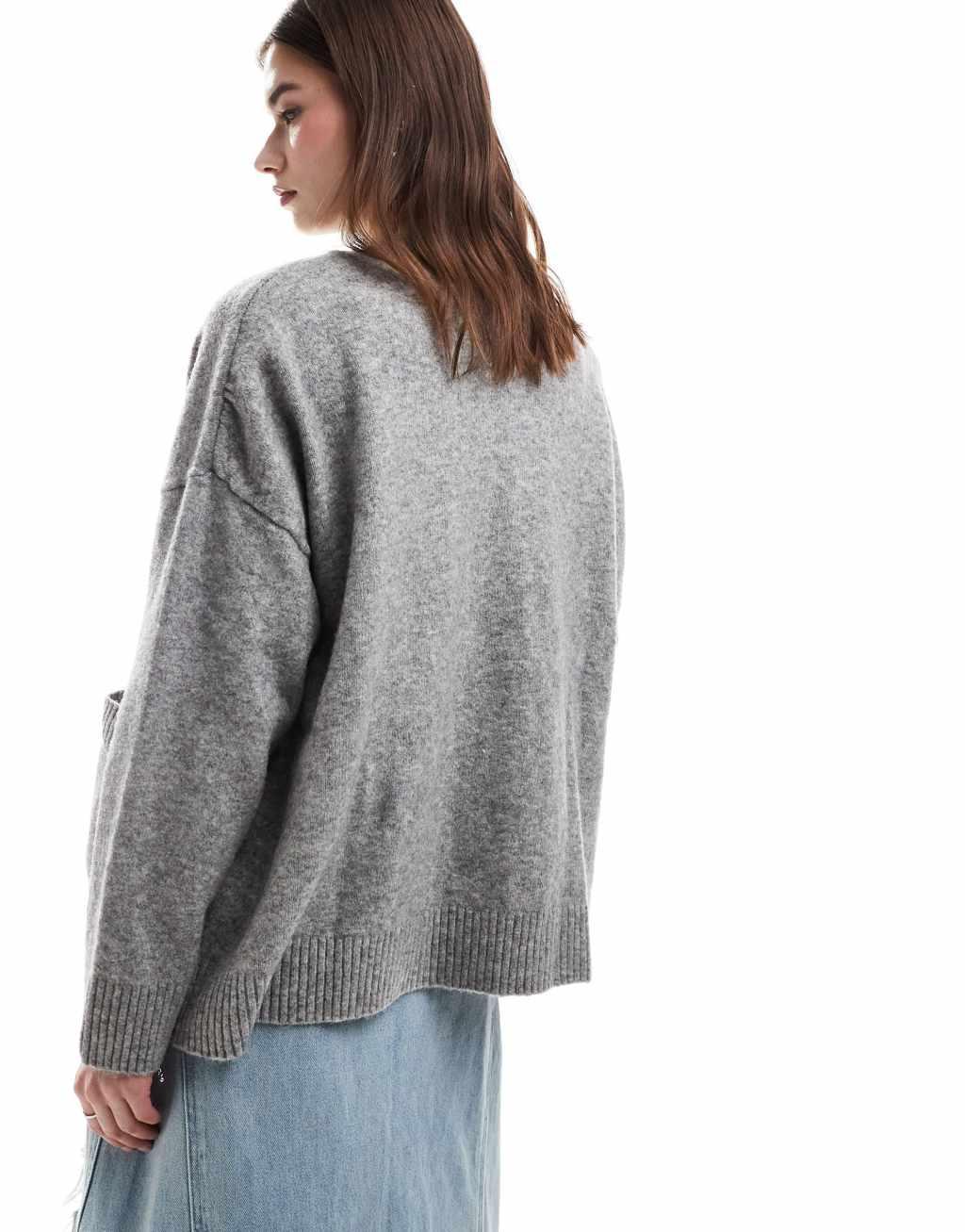 Monki knit button front cardigan in gray Product Image