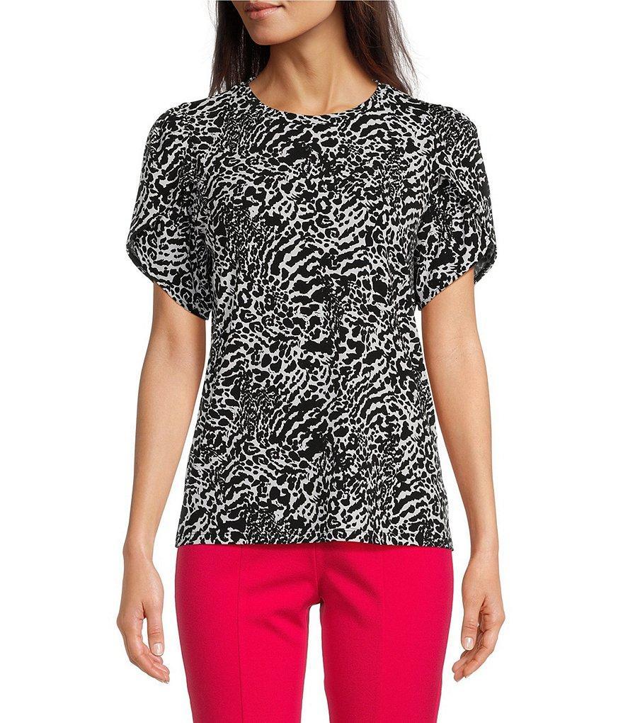 MICHAEL Michael Kors Knit Modern Ocelot Printed Crew Neck Short Sleeve Top Product Image