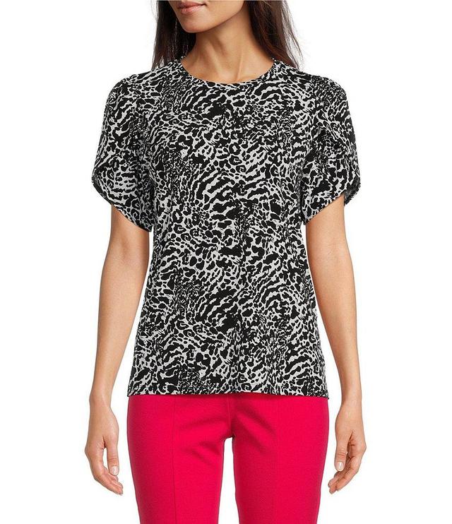 MICHAEL Michael Kors Knit Modern Ocelot Printed Crew Neck Short Sleeve Top Product Image