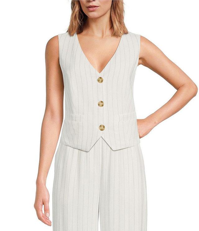 Every Striped Sleeveless V-Neck Button Front Coordinating Vest Product Image