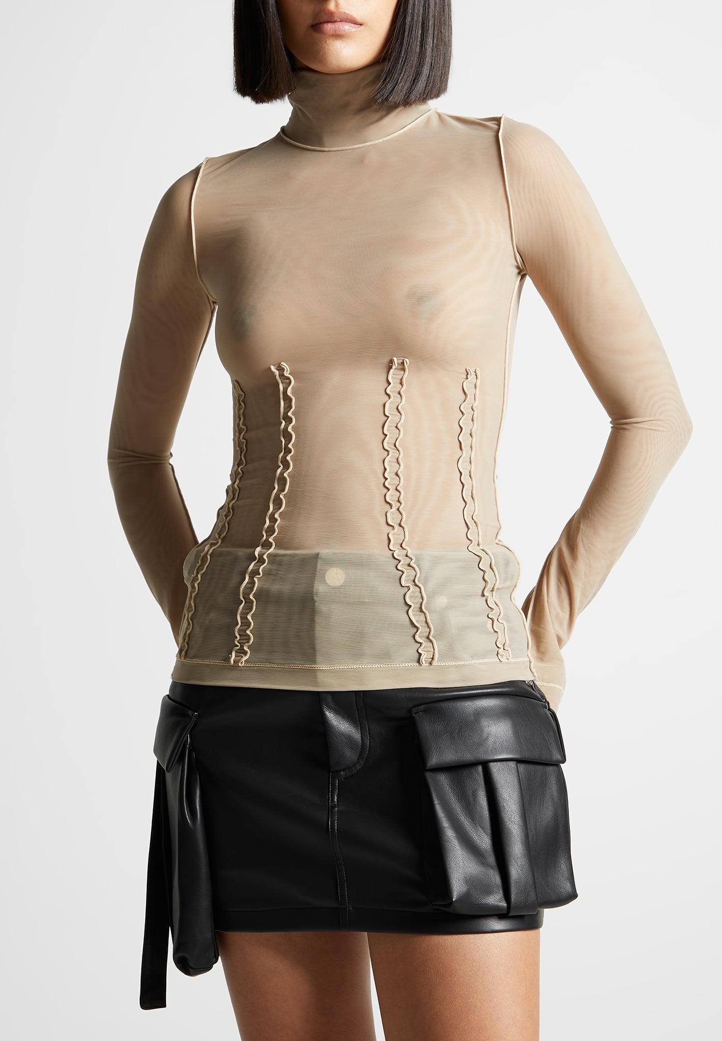 Mesh Double Layer Top - Taupe Female Product Image