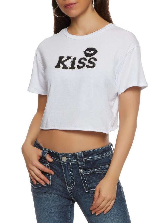 Womens Rhinestone Kiss Cropped T Shirt Product Image