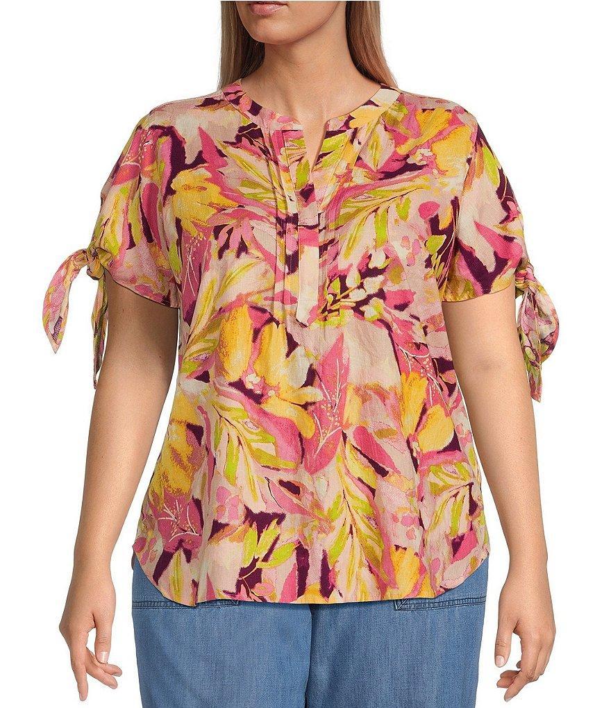 Westbound Plus Size Tie Short Sleeve Y-Neck Top Product Image