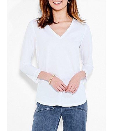 NIC  ZOE Perfect Knit V-Neck 34 Sleeve Tee Shirt Product Image