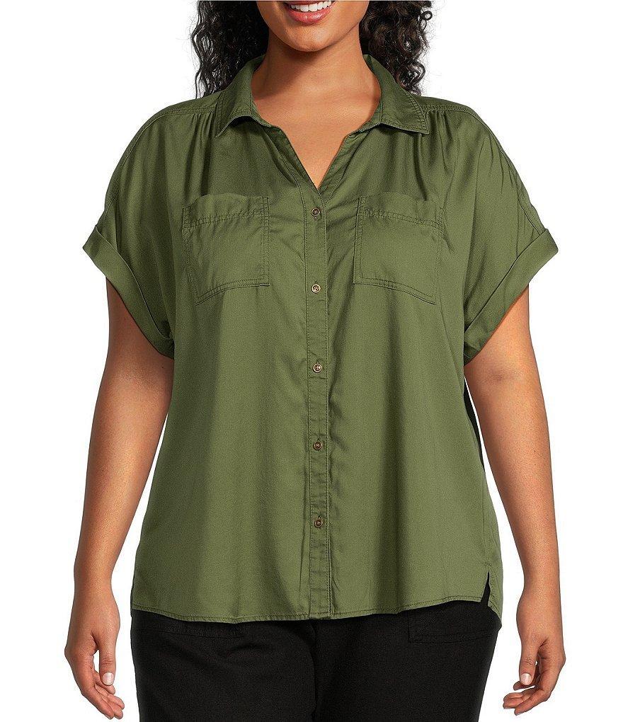 Westbound Plus Size Camp Short Sleeve Collared Button Front Shirt Product Image