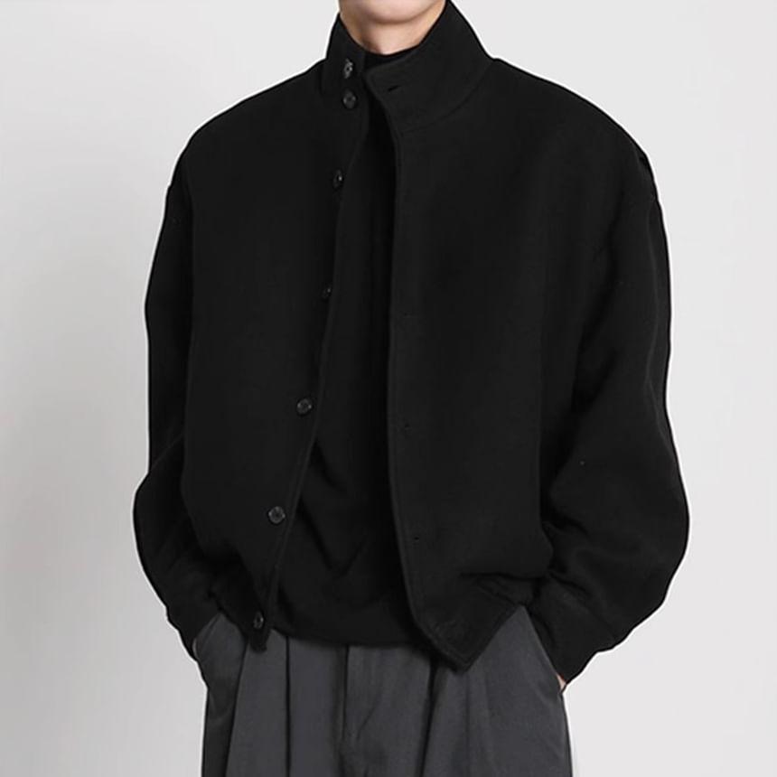 High Neck Button-Up Plain Jacket Product Image