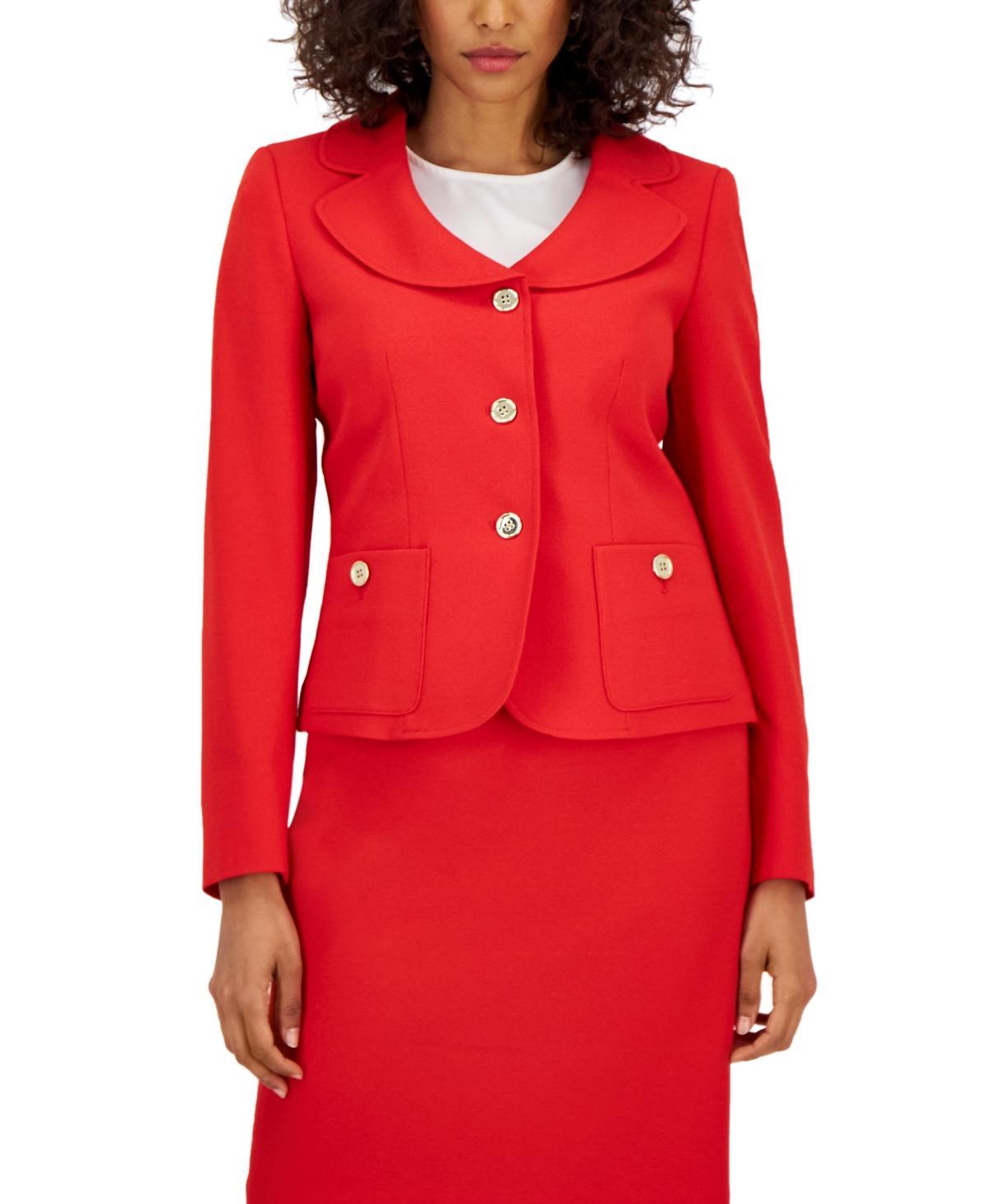 Nipon Boutique Textured Crepe Notch Lapel Patch Pocket Button Front Jacket Skirt Set Product Image