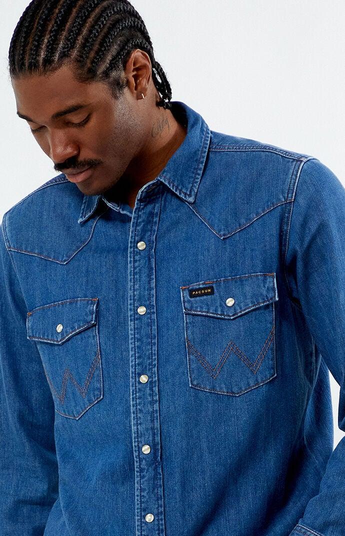 Wrangler Men's x PacSun Western Denim Long Sleeve Shirt Product Image