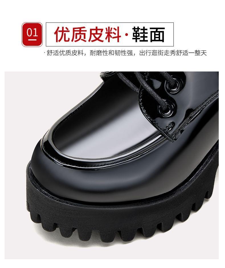 Block Heel Faux Leather Lace-Up Shoes (Various Designs) Product Image