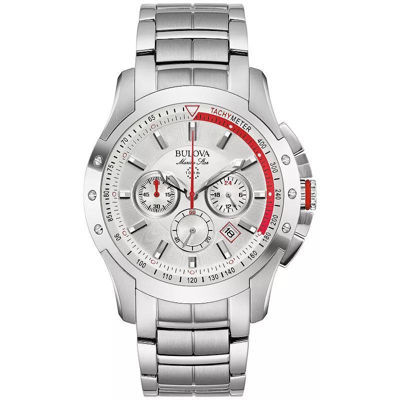 Bulova Mens Marine Star Stainless Steel White Dial Chronograph Bracelet Watch - 96B383 Silver Product Image