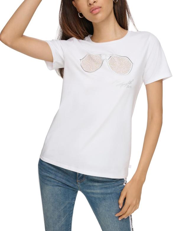 Karl Lagerfeld Paris Womens Embellished Sunglasses T-Shirt - White/ Product Image