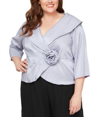 Plus Size Portrait Collar Rosette Blouse Product Image