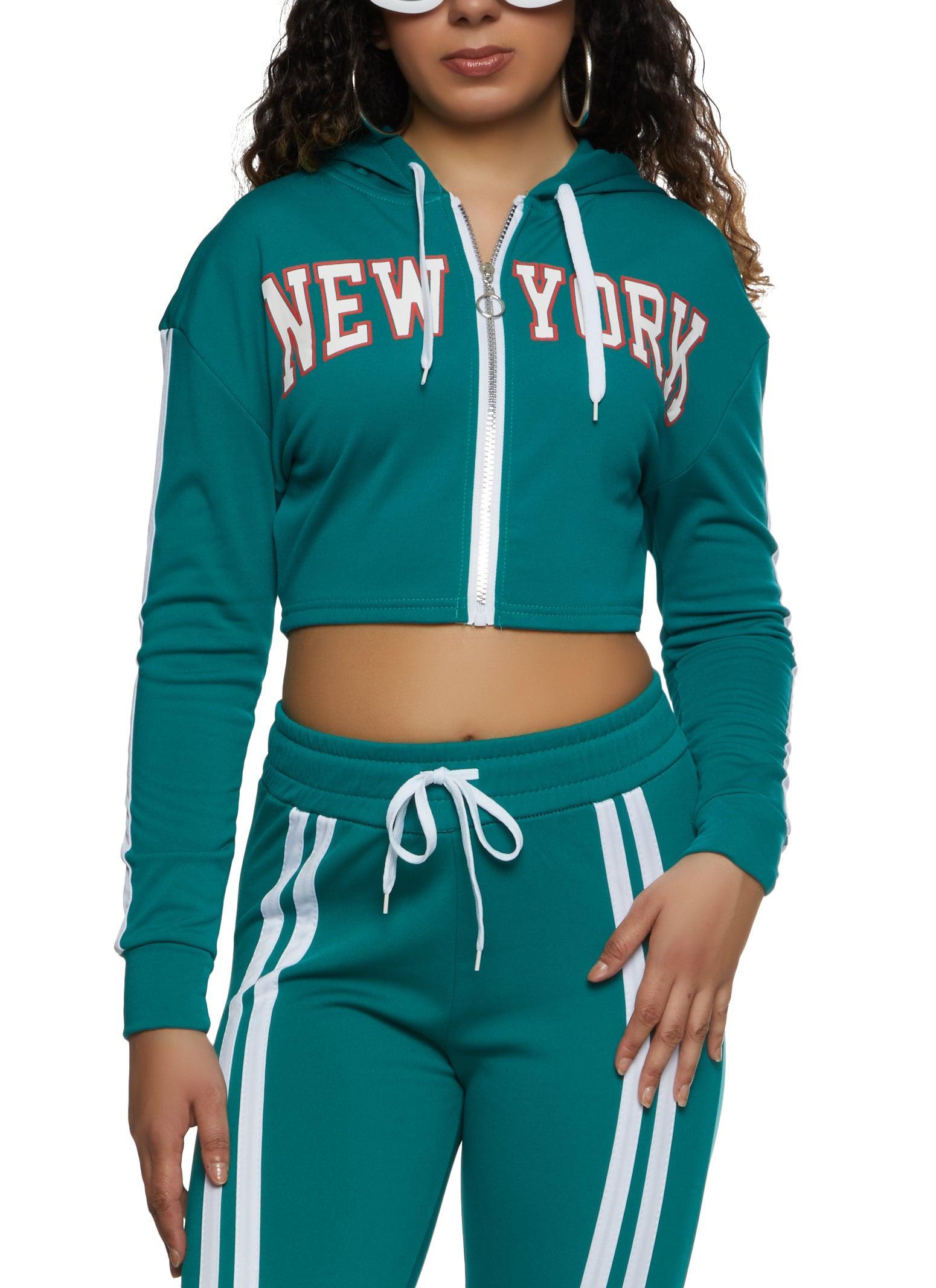 Womens New York Zip Front Cropped Hoodie Product Image