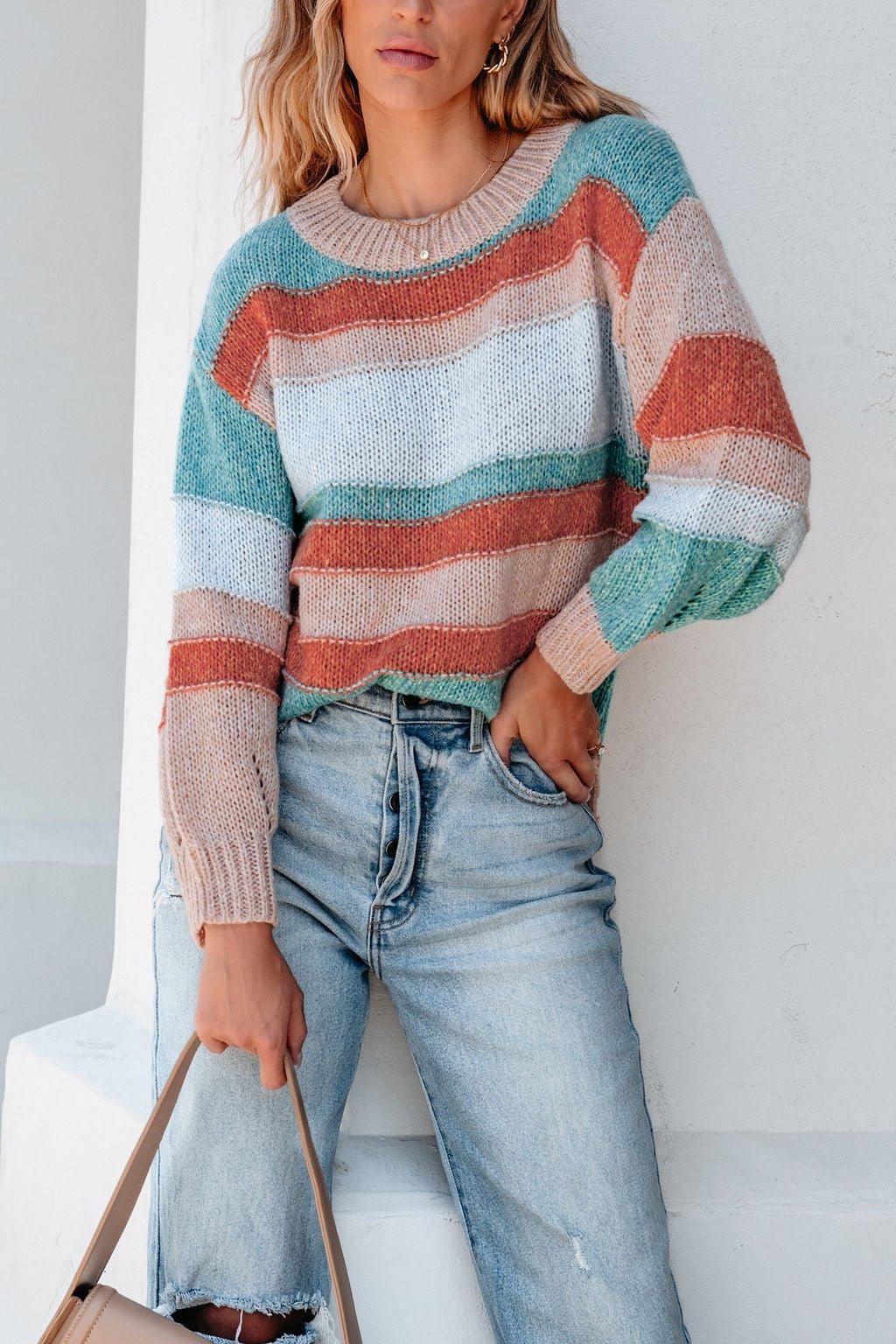 Fresh Start Multi Striped Sweater Product Image