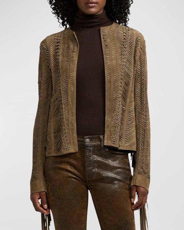 Christie Fringe-Trim Lamb-Suede Jacket Product Image