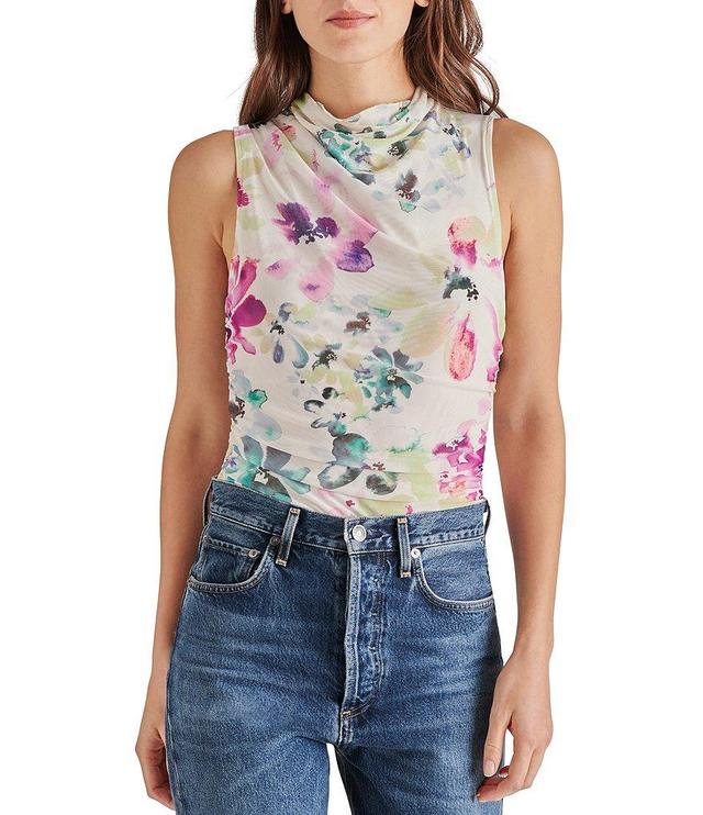 Steve Madden Dalia Floral Print Mesh Cowl Neck Sleeveless Bodysuit Product Image