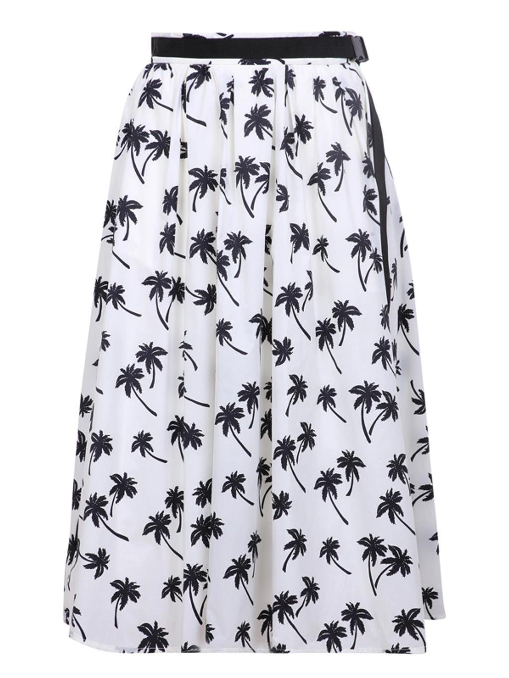 MONCLER Belted Pleated Printed Shell Skirt In Beige Product Image