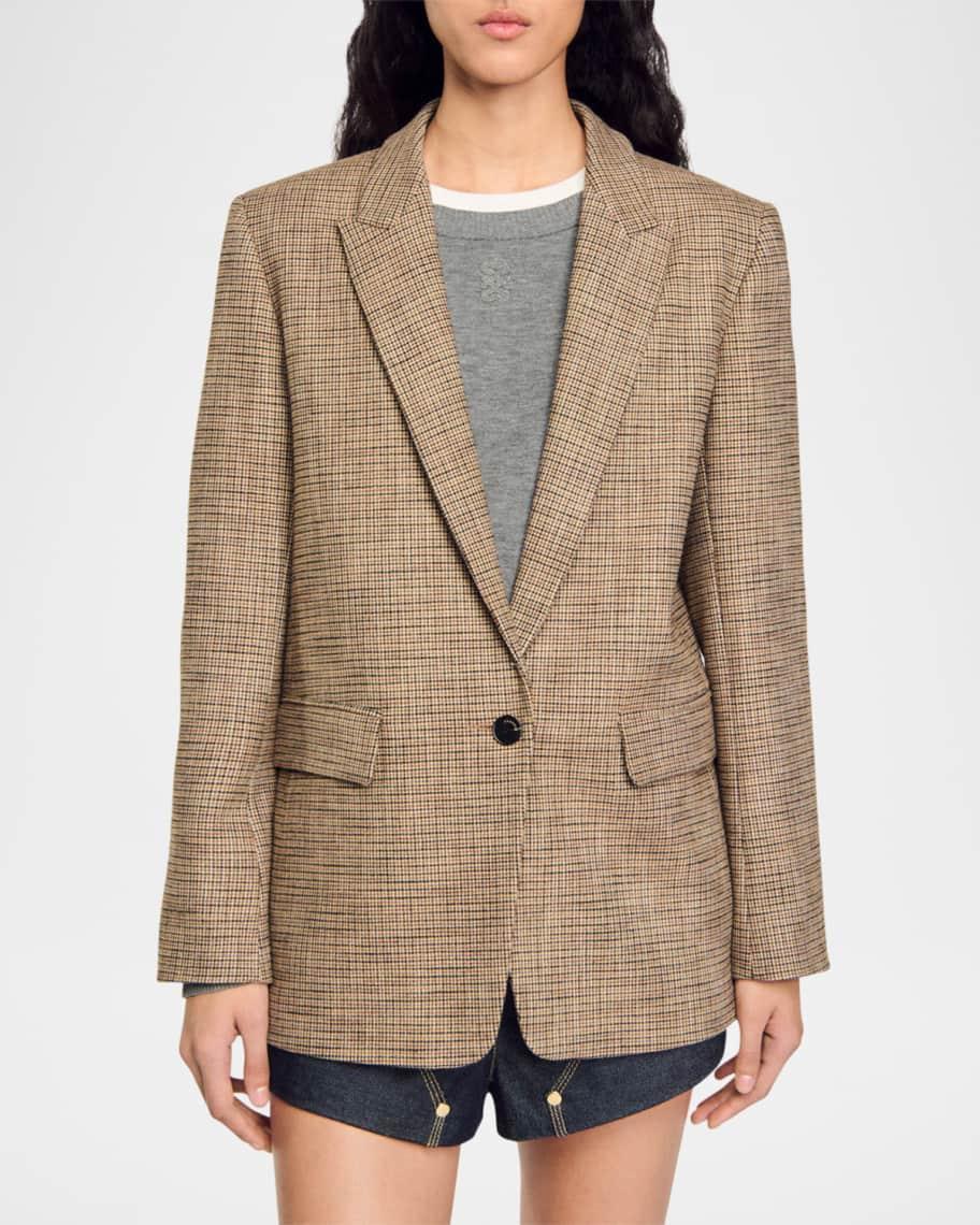 Ginna Single-Breasted Micro Houndstooth Blazer Product Image