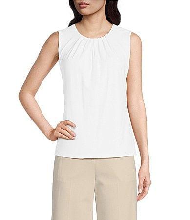 Calvin Klein Solid Pleated Crew Neck Knit Tank Top Product Image