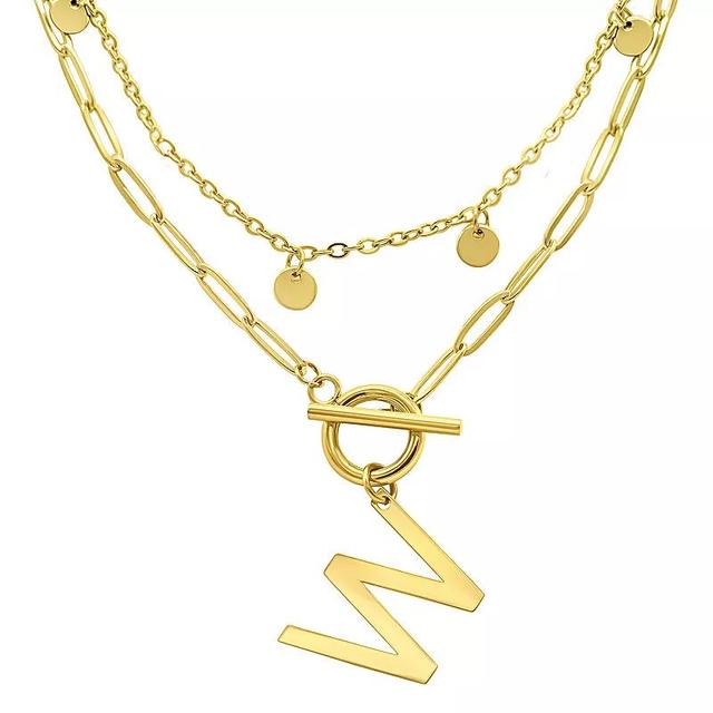 Adornia 14k Gold Plated Layered Initial Toggle Necklace, Womens Product Image