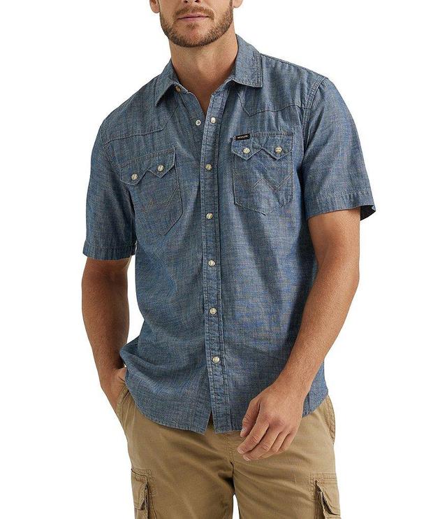 Wrangler® Short Sleeve Pocketed Denim Western Shirt Product Image