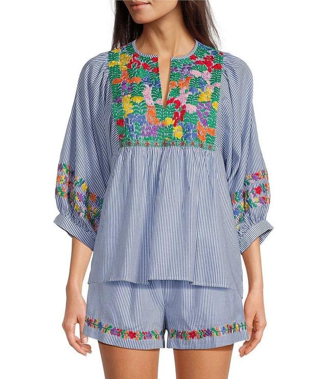 J.Marie Tristen 3/4 Sleeve Embroidery Coordinating Top Product Image